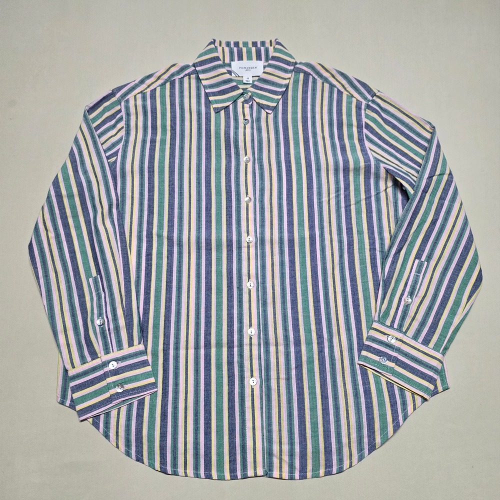 Pomander Place Womens Multi Color Striped Cotton Button Down Shirt Size Medium